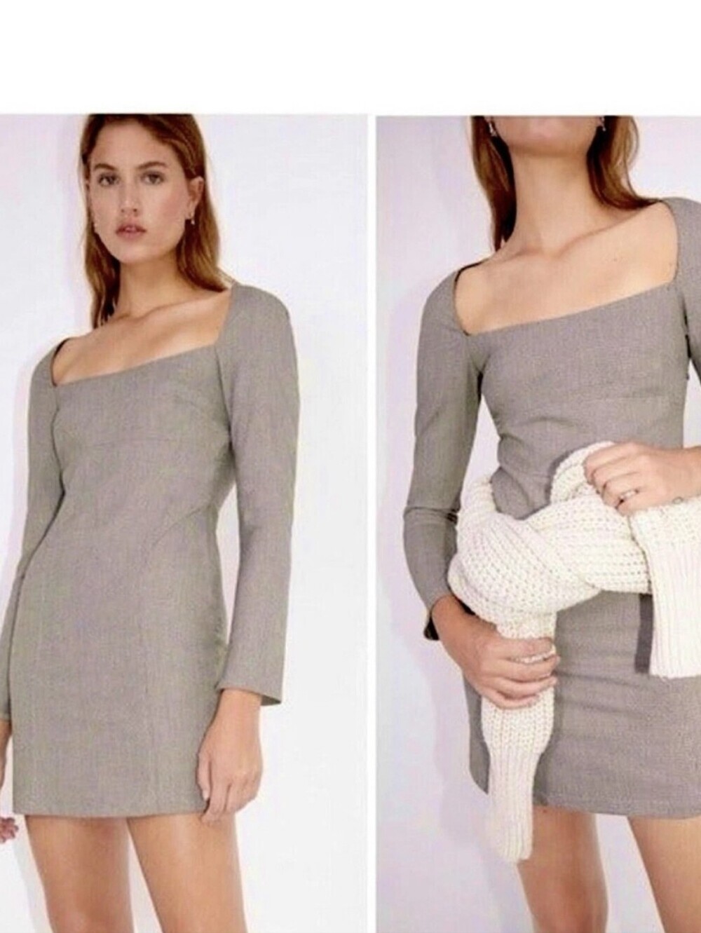 Zara Square Neck Houndstooth Mini Dress